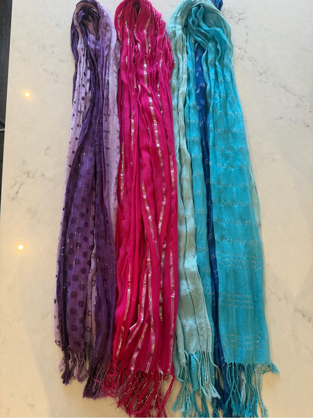3 Lightweight Women's Scarves - Purple, Pink, Blue